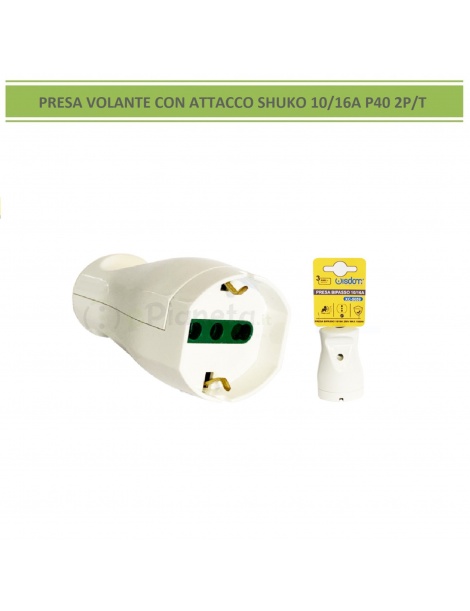Presa elettrica volante grande shuko16A 2P/T uscita cavo assiale bianco 250V per prolunga
