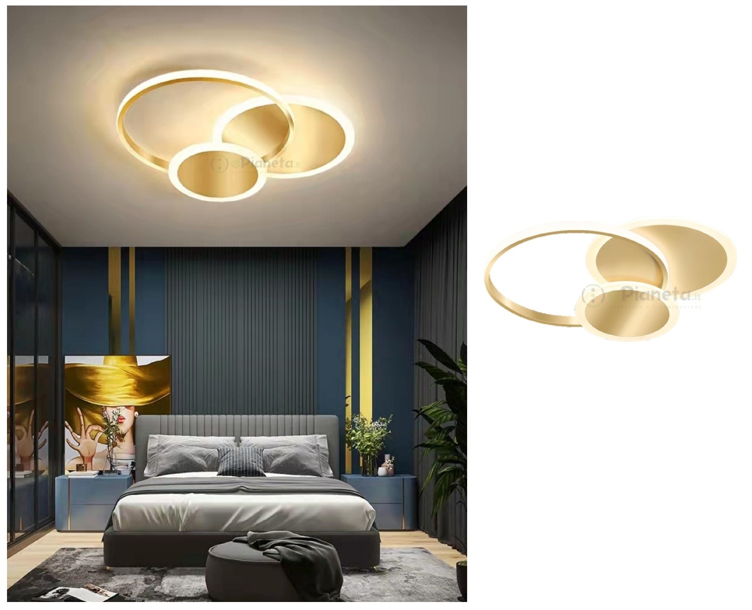 Plafoniera luce led cerchio cerchi 38w lampadario da soffitto oro tonda  design moderno per camera cucina