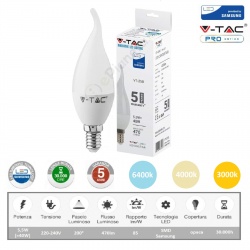 V-TAC PRO Lampadina led candela 5,5w attacco piccolo E14 colpo di vento fiamma opaco luce bianca naturale calda