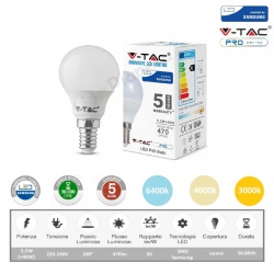V-TAC PRO Lampadina led P45 globo 5,5w attacco piccolo E14 opaco luce bianca naturale calda