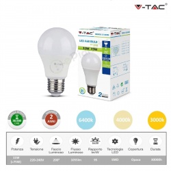 V-TAC Lampadina led bulbo 11w A60 attacco grande E27 copertura opaca luce fredda naturale calda