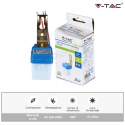 V-TAC Sensore fotocellulare crepuscolare per controllo lampadine   illuminazione impermeabile esterno