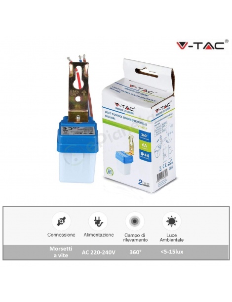 V-TAC Sensore fotocellulare crepuscolare per controllo lampadine   illuminazione impermeabile esterno
