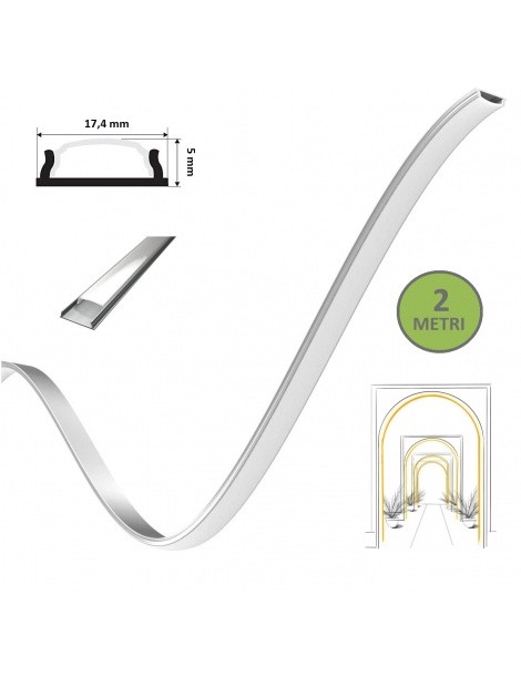 Profilo in alluminio flessibile 2 mt barra opaco curvabile per strisce strip led