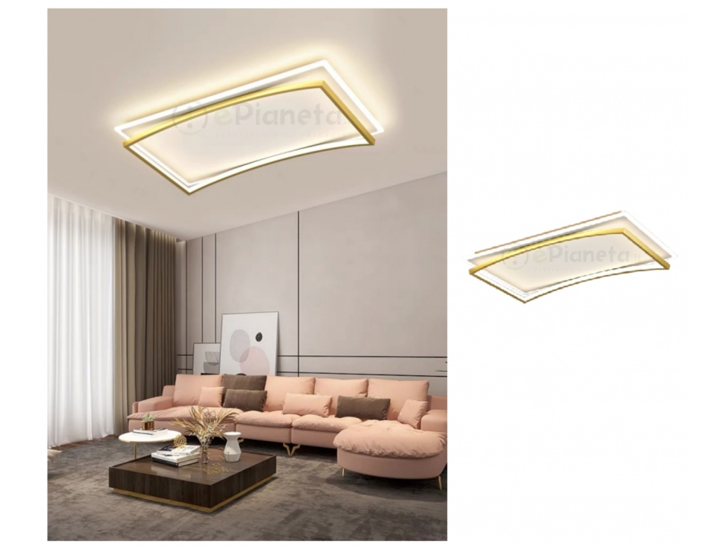Plafoniera led 108w rettangolare oro design moderno lampadario da soffitto  luce bianco naturale