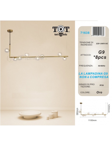 Lampadario sospensione bolle 8 sfere G9 trasparenti in vetro lampada da soffitto in metallo oro design moderno