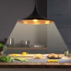 Lampadario lampada E27 sospensione design moderno industriale paralume cono nero oro